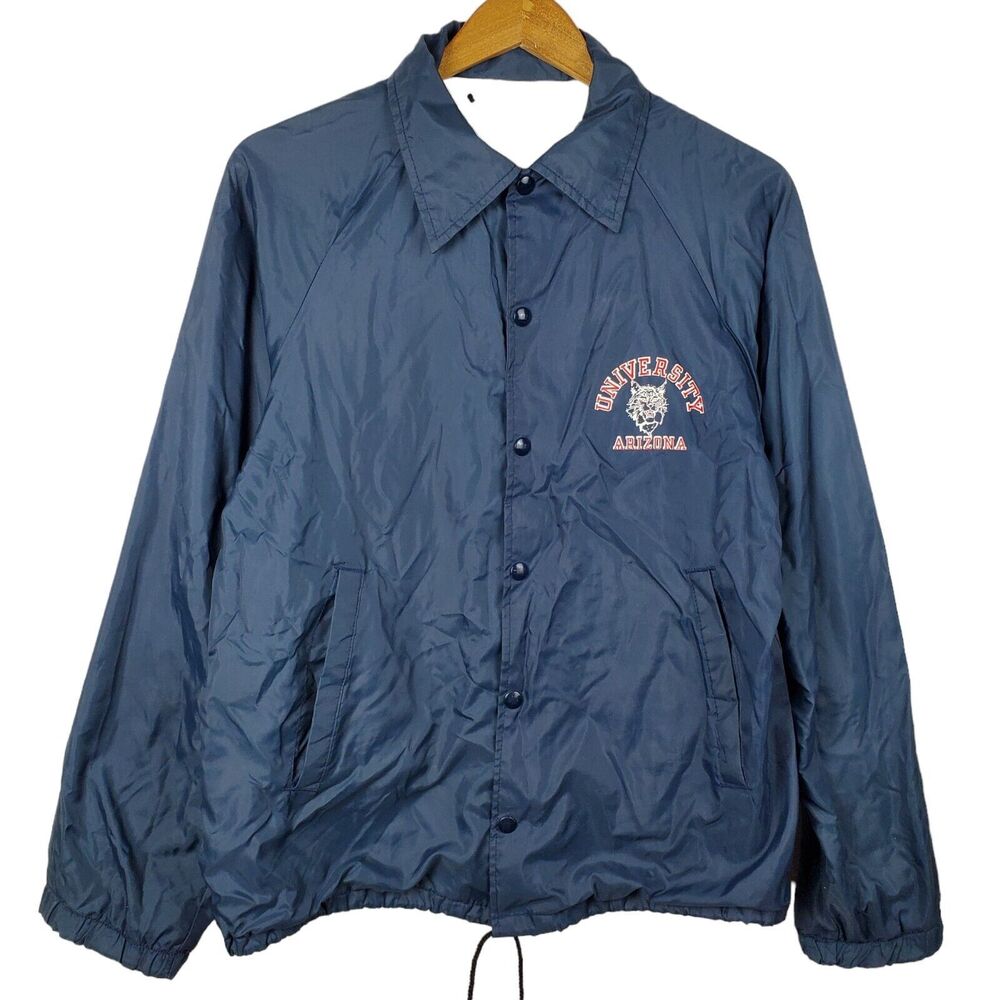Vintage University of Arizona U of A Blue Nylon Snap Button Windbreaker Jacket M
